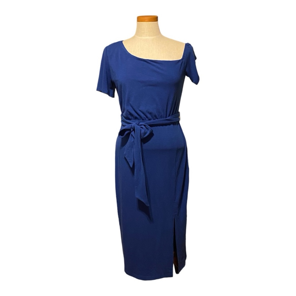 Blue off-shoulder midi dress